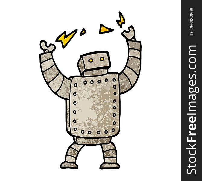 Grunge Textured Illustration Cartoon Giant Robot