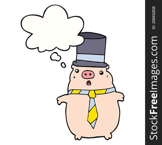 cartoon business pig with thought bubble. cartoon business pig with thought bubble