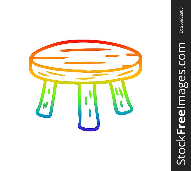 rainbow gradient line drawing of a small wooden stool