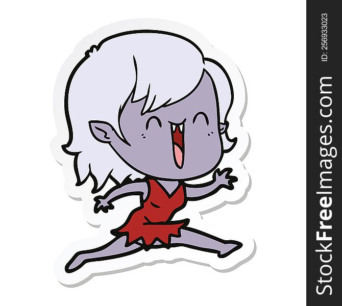 Sticker Of A Cute Cartoon Happy Vampire Girl