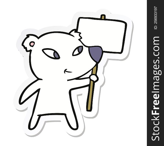 Sticker Of A Cute Cartoon Polar Bear With Protest Sign