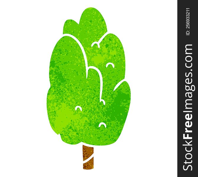 hand drawn retro cartoon doodle single green tree
