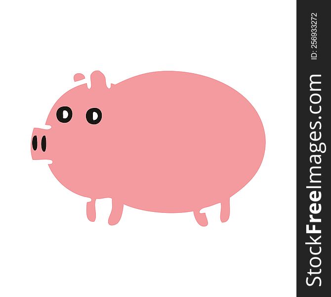 Flat Color Retro Cartoon Fat Pig
