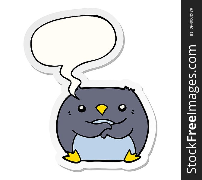 Cartoon Penguin And Speech Bubble Sticker