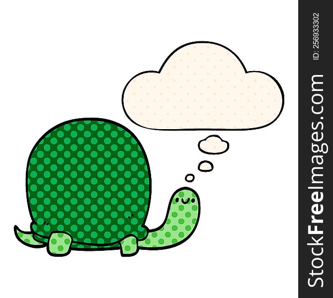 Cute Cartoon Tortoise And Thought Bubble In Comic Book Style