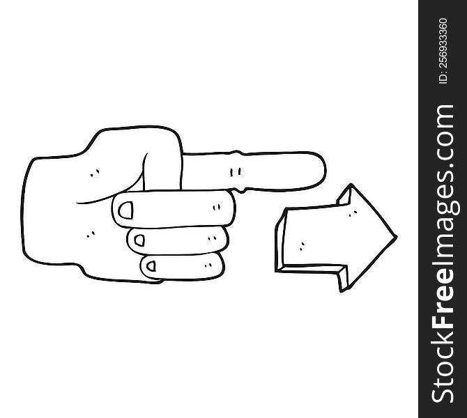 Black And White Cartoon Pointing Hand With Arrow