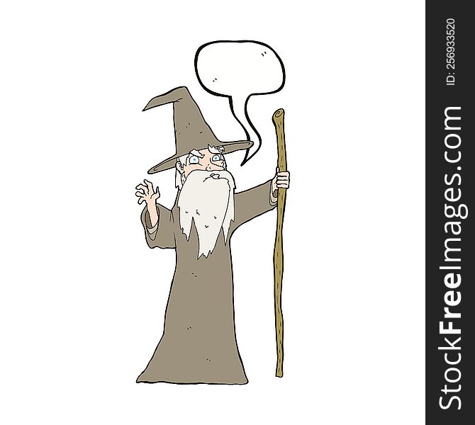 cartoon old wizard with speech bubble