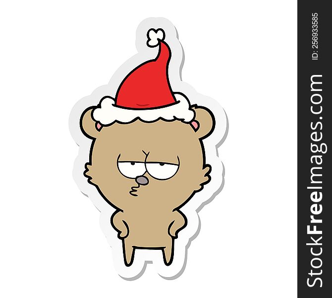 Bored Bear Sticker Cartoon Of A Wearing Santa Hat