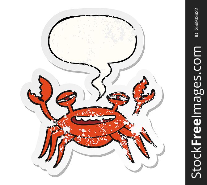 cartoon crab and speech bubble distressed sticker