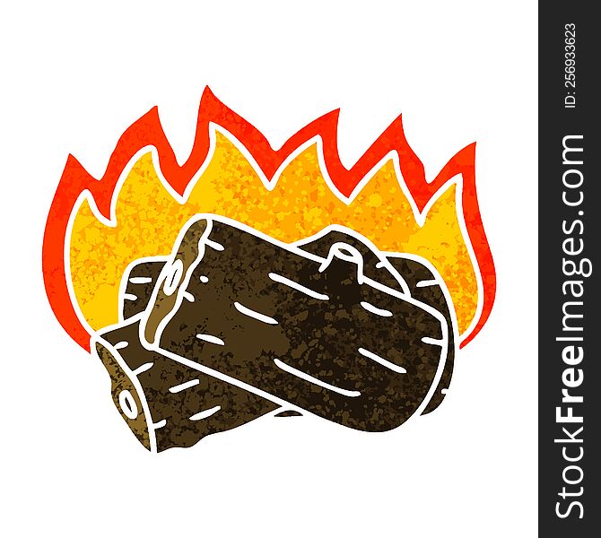 retro illustration style quirky cartoon burning log. retro illustration style quirky cartoon burning log