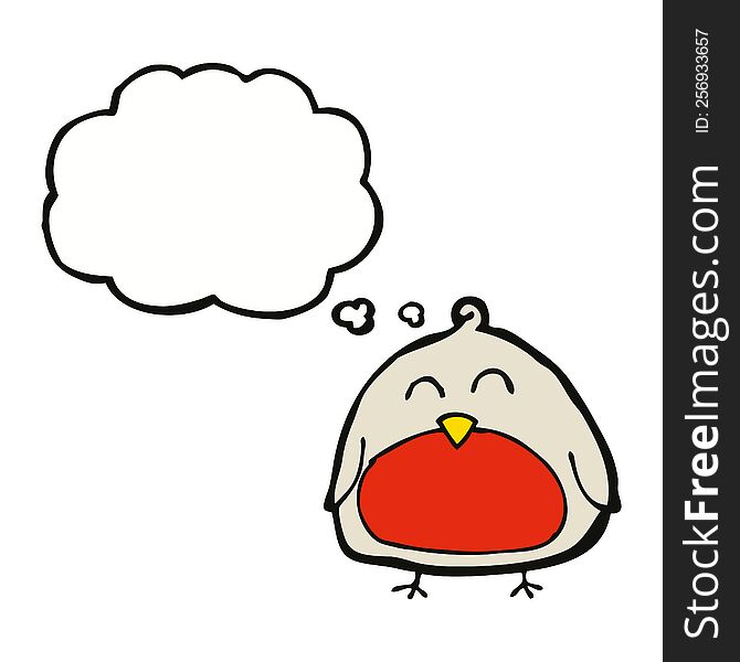funny cartoon christmas robin with thought bubble