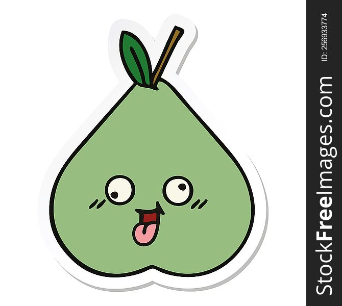 Sticker Of A Cute Cartoon Green Pear