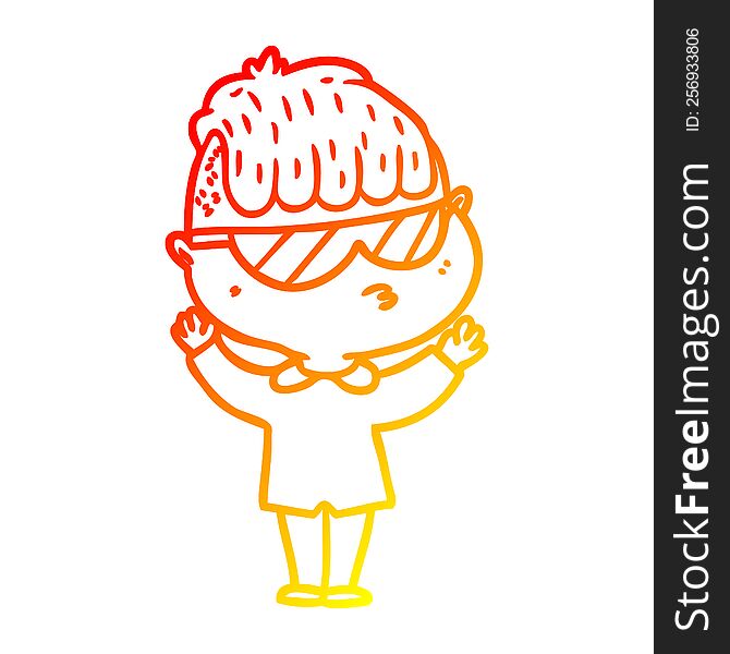 warm gradient line drawing cartoon boy wearing sunglasses