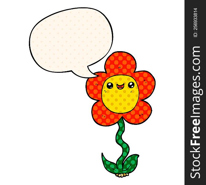 cartoon flower with speech bubble in comic book style