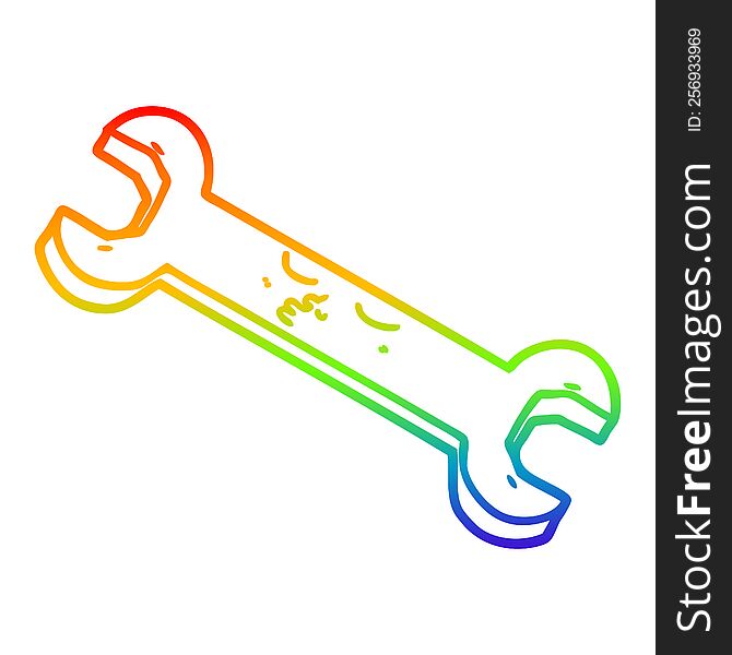 rainbow gradient line drawing of a cartoon spanner