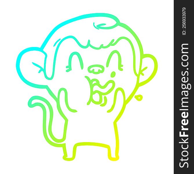 Cold Gradient Line Drawing Crazy Cartoon Monkey