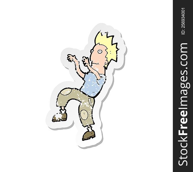retro distressed sticker of a cartoon happy man doing funny dance