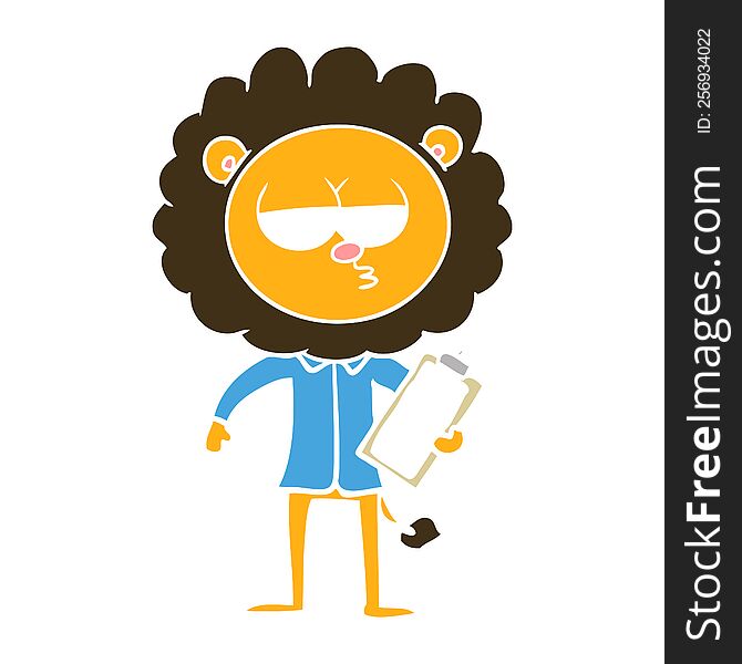 flat color style cartoon bored lion manager