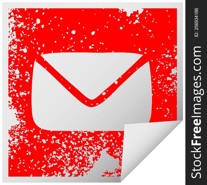 distressed square peeling sticker symbol of a paper envelope