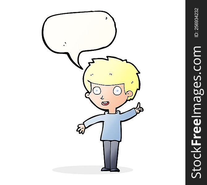 Cartoon Boy With Idea With Speech Bubble