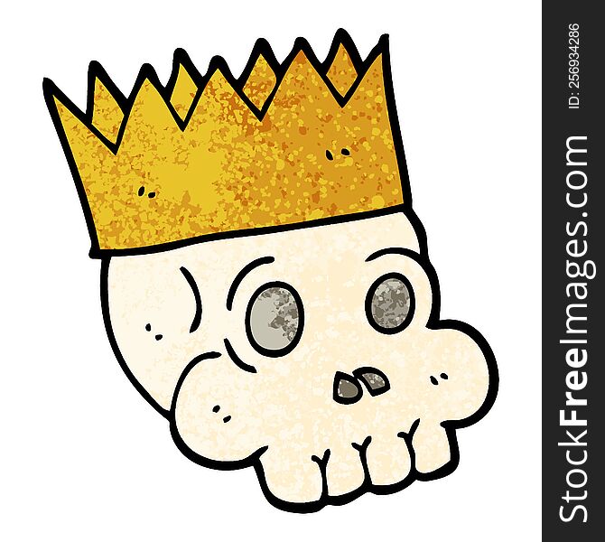 Grunge Textured Illustration Cartoon Skull Wearing Crown