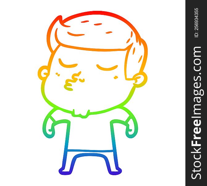 Rainbow Gradient Line Drawing Cartoon Model Guy Pouting