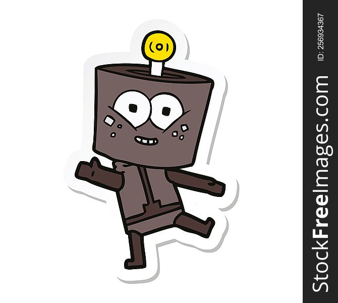 Sticker Of A Happy Cartoon Robot Dancing