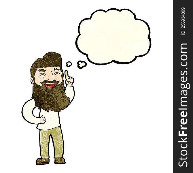 Cartoon Happy Bearded Man With Idea With Thought Bubble