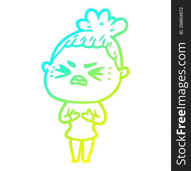 Cold Gradient Line Drawing Cartoon Angry Woman