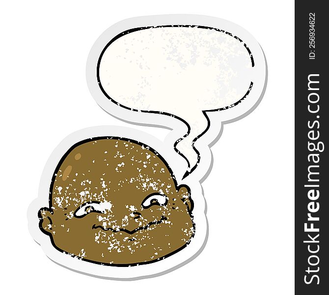 Cartoon Bald Man And Speech Bubble Distressed Sticker