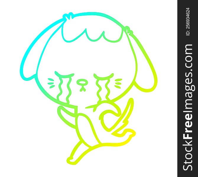 Cold Gradient Line Drawing Cartoon Dog Crying