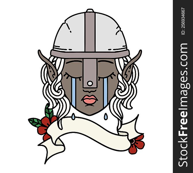 Crying Elf Fighter Character Face Illustration