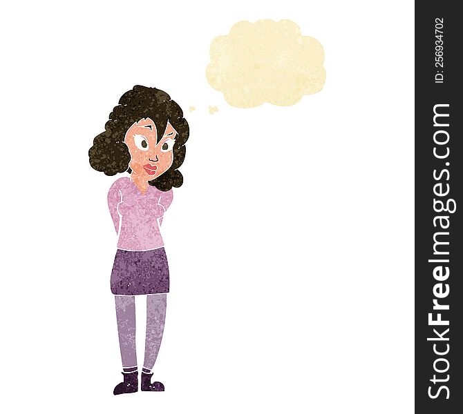 Cartoon Confused Woman With Thought Bubble