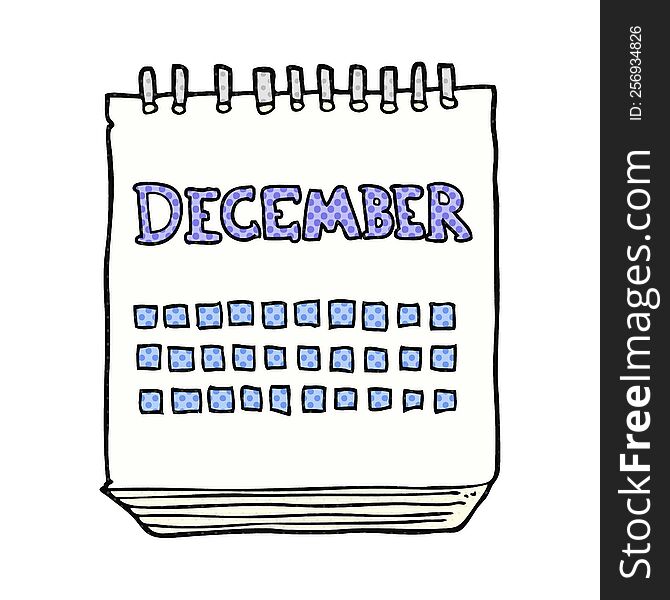 freehand drawn cartoon calendar showing month of December