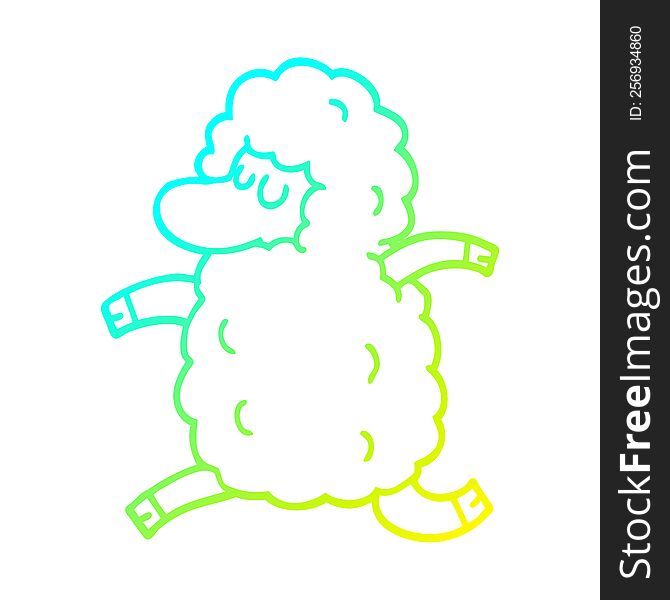 Cold Gradient Line Drawing Cartoon Sheep Running