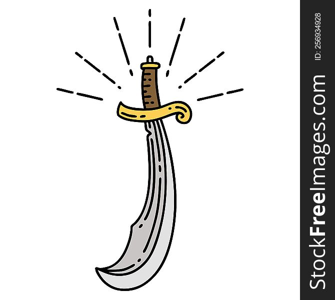 illustration of a traditional tattoo style scimitar sword