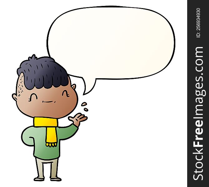 Cartoon Friendly Boy And Speech Bubble In Smooth Gradient Style