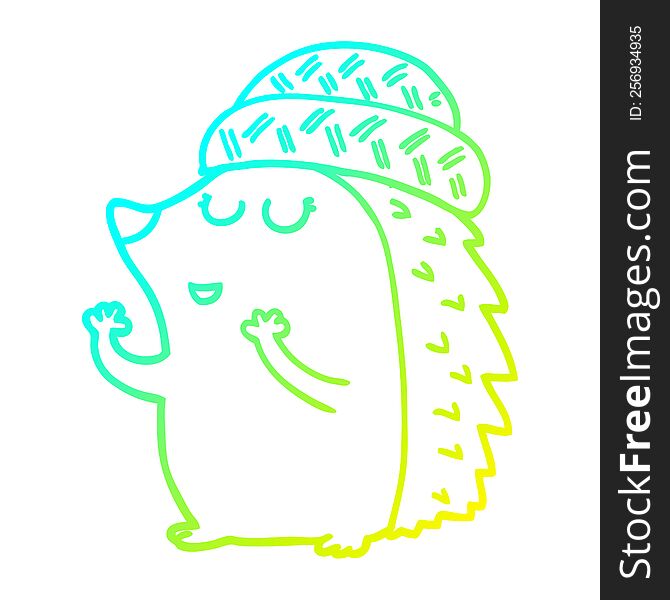 Cold Gradient Line Drawing Cartoon Hedgehog Wearing Hat