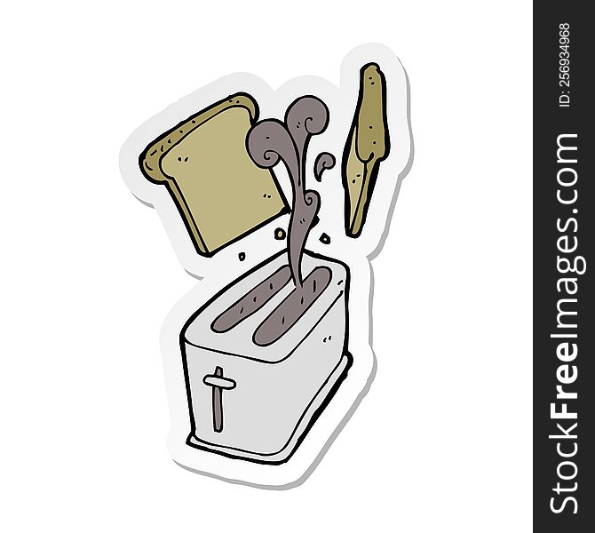 sticker of a cartoon toaster spitting out bread