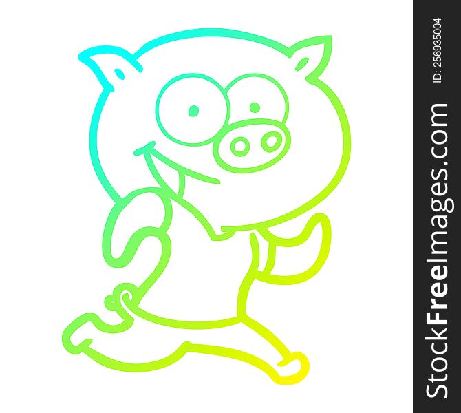 cold gradient line drawing of a cheerful pig exercising cartoon