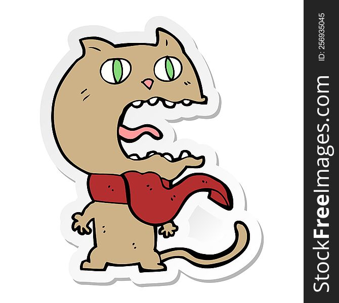 Sticker Of A Cartoon Frightened Cat