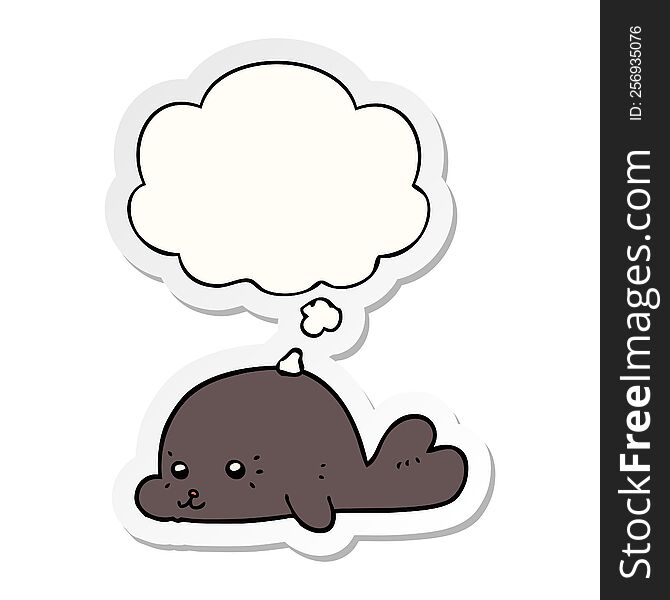 cartoon baby seal with thought bubble as a printed sticker