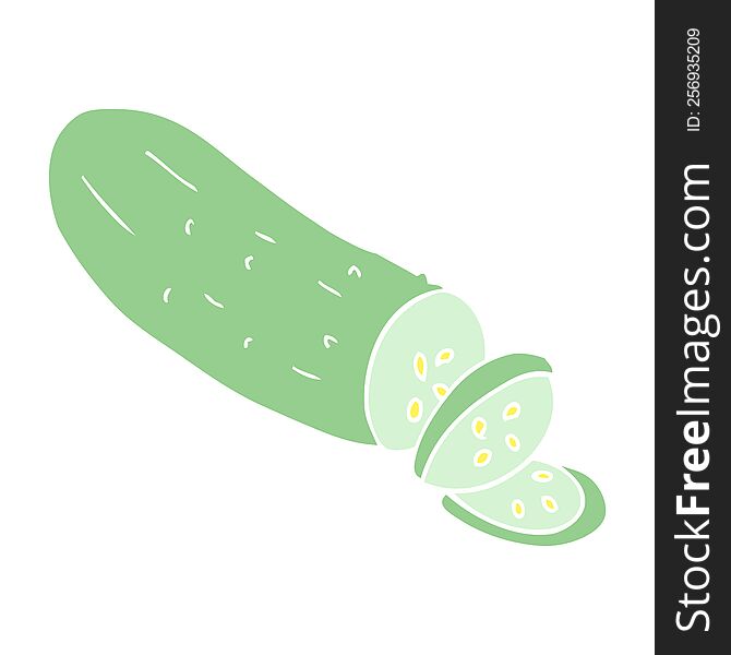 Flat Color Illustration Of A Cartoon Sliced Cucumber