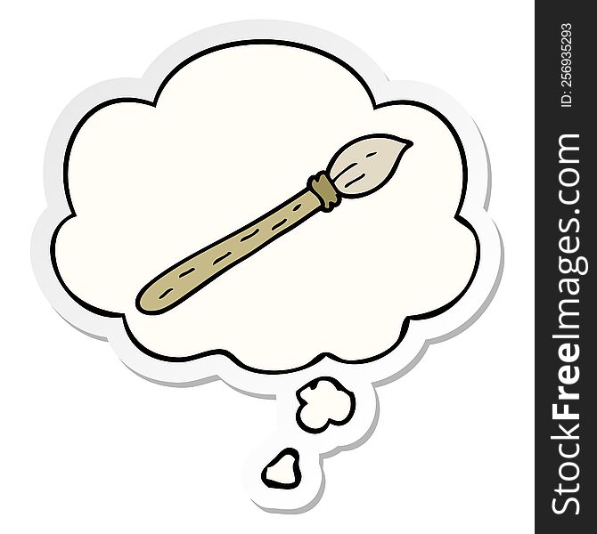 cartoon paintbrush with thought bubble as a printed sticker