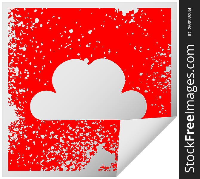 distressed square peeling sticker symbol of a snow cloud
