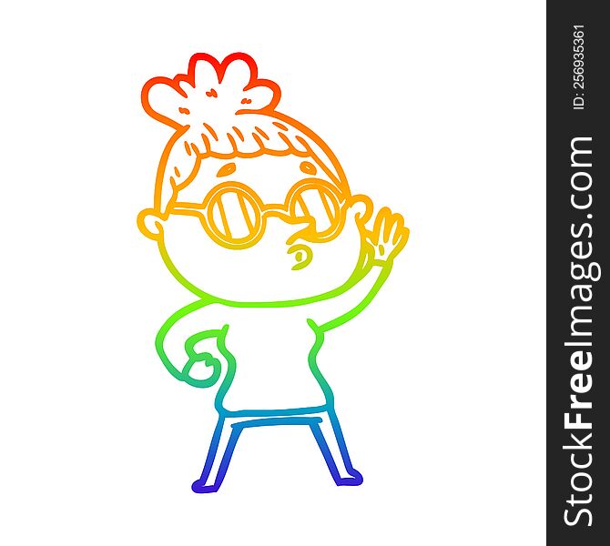 Rainbow Gradient Line Drawing Cartoon Woman Wearing Glasses