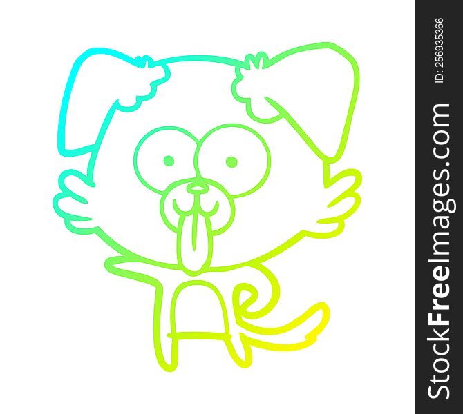 Cold Gradient Line Drawing Cartoon Dog With Tongue Sticking Out