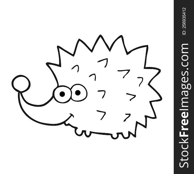 freehand drawn black and white cartoon hedgehog