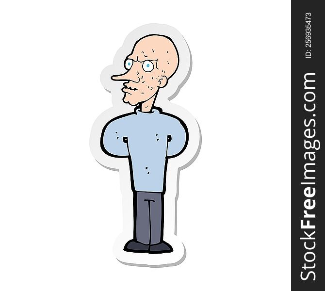 sticker of a cartoon evil bald man