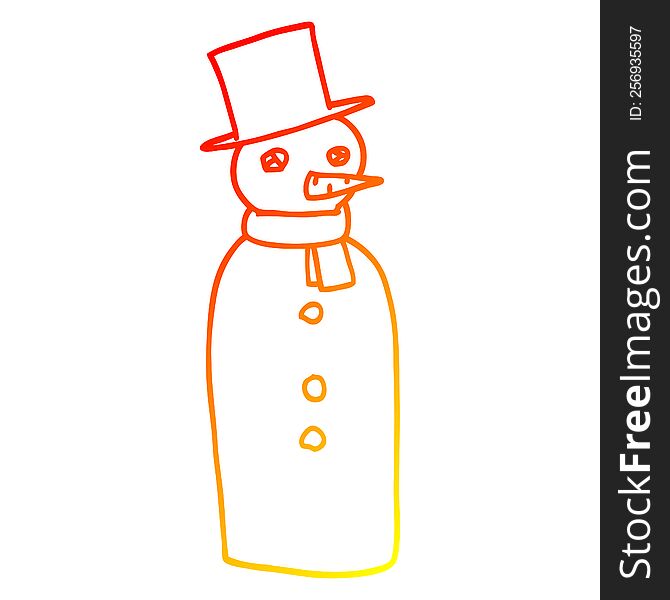 warm gradient line drawing of a cartoon traditional snowman